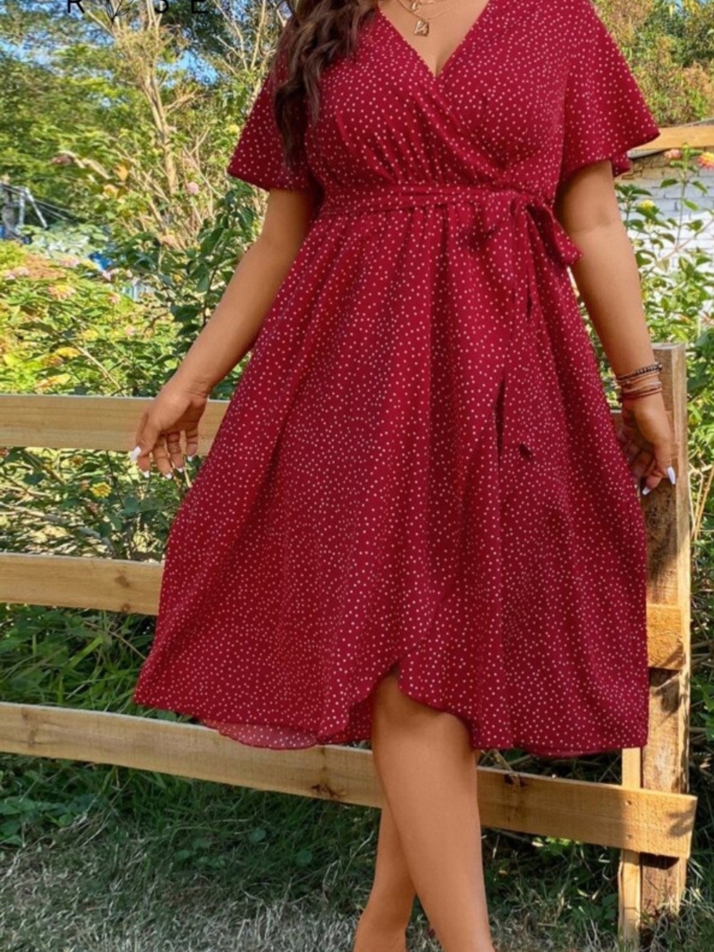 Women’s Red Polka Dot Wrap Midi Dress - Elegant Summer Style